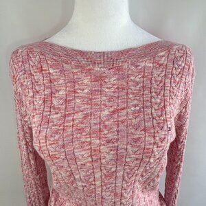 Tommy Hilfiger Classic Pink Cable Knit Boat Neck Sweater - Small